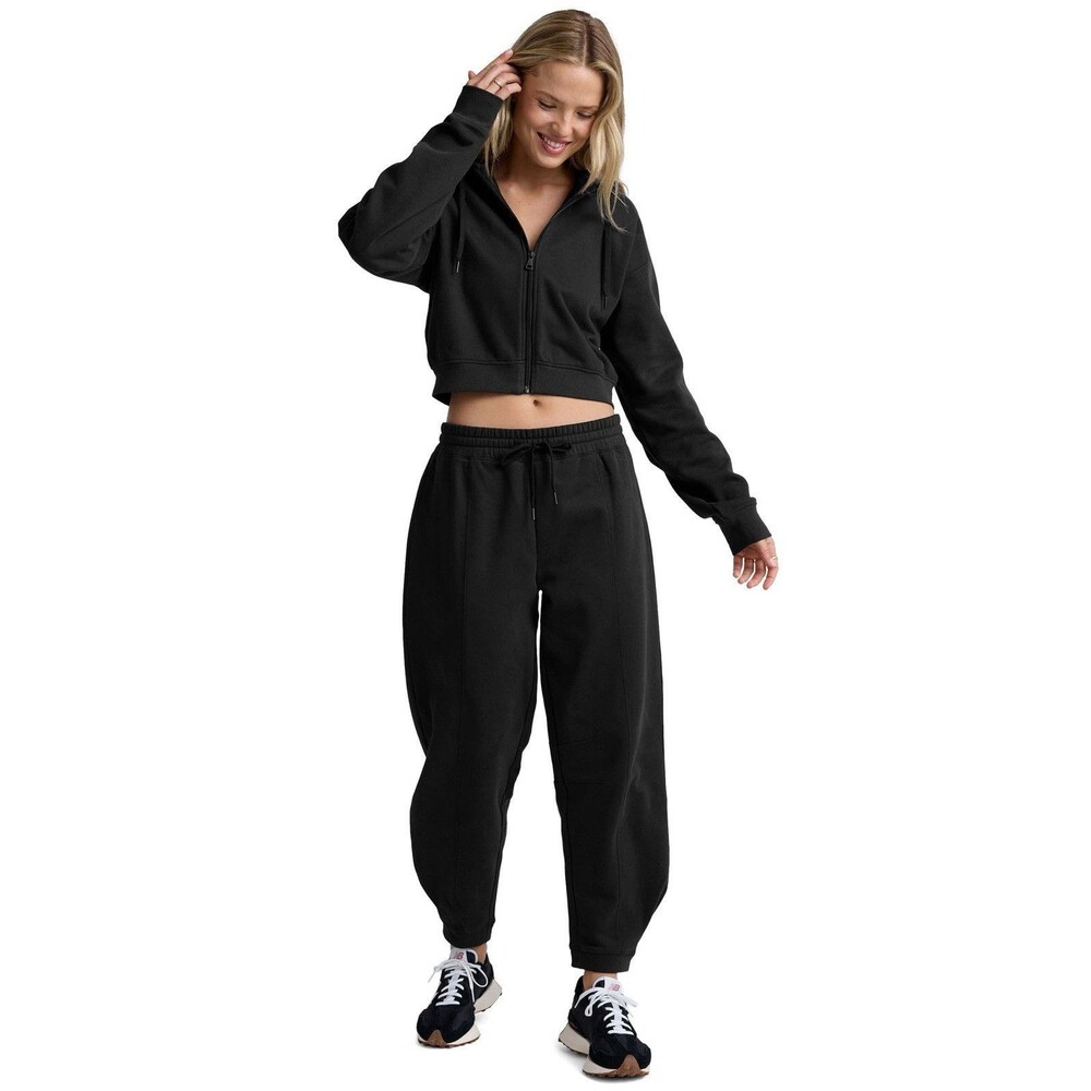 Beyond Yoga Women's Black Fleece Barrel Pants Size L Drawstring Pockets